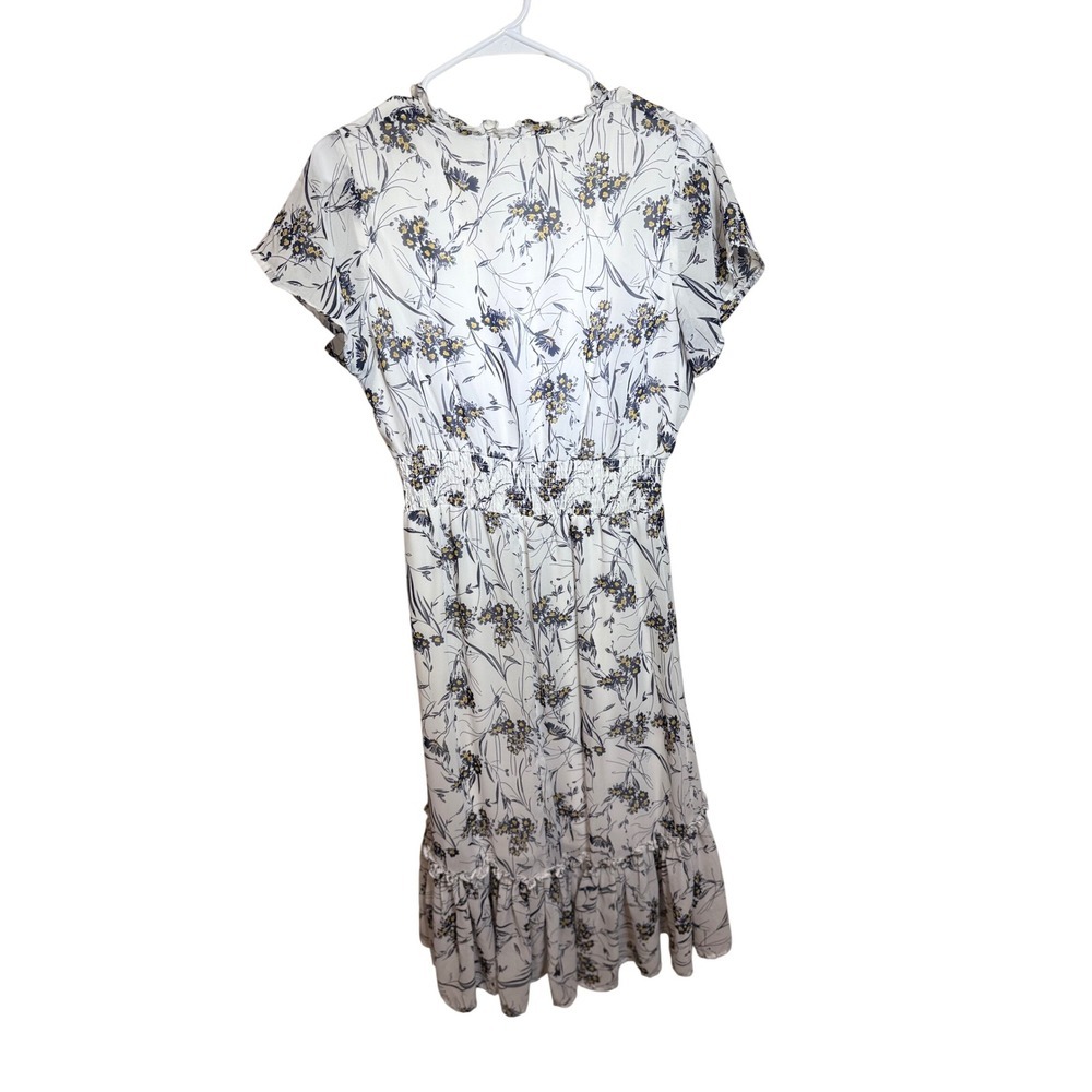 Ryan Michelle Floral Smocked Waist Midi Dress White Navy Mustard Petite Medium - Picture 2 of 3